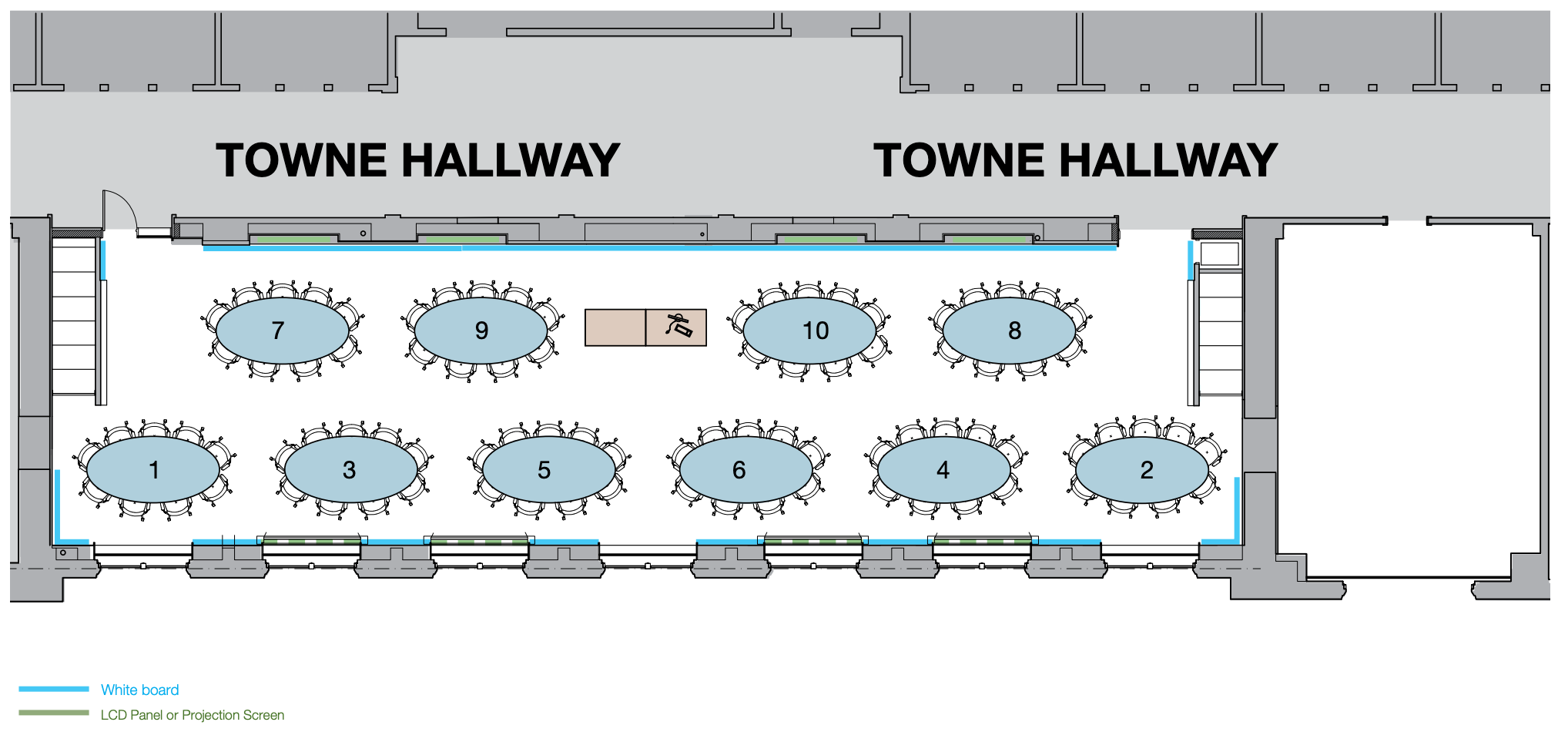 Towne 217 table map, tables 1-10